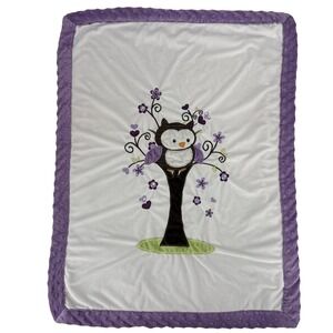 Little Miracles Purple Owl Blanket Tree Heart Flower Bird Costco Baby Fleece Bac